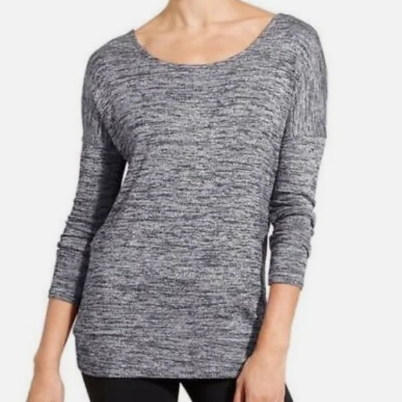 Athleta Pose Layered Cutout Back Tunic Top, Heathered Marled Gray, Size Small - Picture 2 of 8